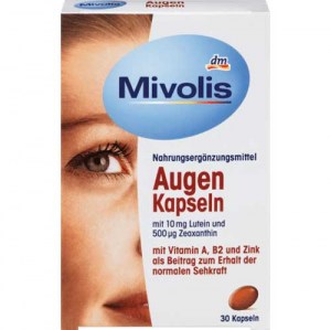 Биологически активная добавка для зрения Mivolis Augen с Vitamin A, B2 и Zink, 30 шт